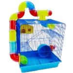 Gaiola 3 andares azul para hamster com tubo labirintos coloridos
