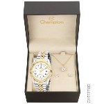 Kit Relgio Champion Prateado E Dourado Feminino Ch22859d + Brincos E Colar