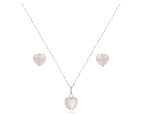 Conjunto Corao Rosa Em Prata